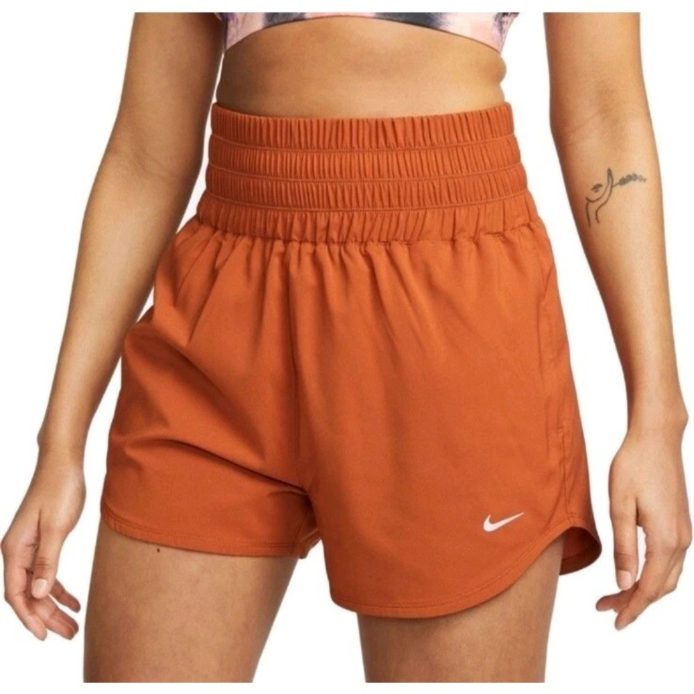 Nike One Orange Dri-Fit Ultra High-Waisted Lined Athletic Shorts Size M